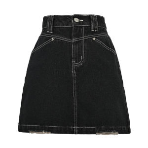 High Waist A-Line Mini Skirt Womens Versatile Slimming Retro Denim Skirt Spring Summer Sweet Style Cotton Polyester Blend
