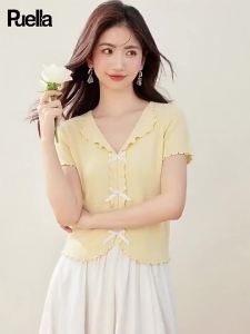 puella | Áo Thun Tay Ngắn Elegent Thiết Kế V-neck