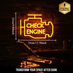 Check Engine Neon LED Light – Auto Repair Shop Sign Car Bar &Car Garage Service Game Room Auto Repair Wall Decor Christmas gift