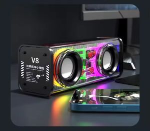 TWS V8 Transparent Mecha Powerful Speaker RGB Light Bluetooth Wireless Surround Bass Subwoofer Music Mini Home Party Loudspeaker