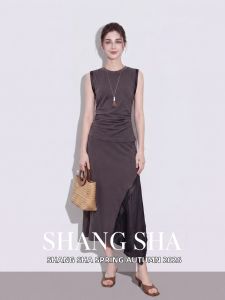 SHANGSHA | Luxury Niche Uncommon Elegance Elegant Asymmetrical Sleeveless Dress