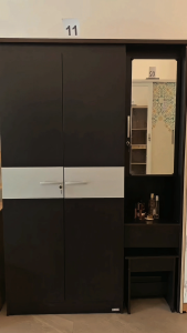 LUNARSOL Lemari Pakaian 3 Pintu | Lemari Meja Rias Set Bangku Kaca LPT 318