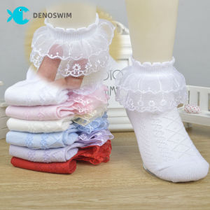 DENOSWIM Vớ Nữ Viền Hoa Ren Hai Lớp Dễ Thương Vớ Trẻ Em Mỏng Lưới Thoáng Khí Nhiều Màu Đơn Giản