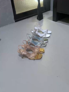 558-2 New Mall Quality Korean Style Slip On Strap 2.5 Inch Glass Heels Sandals For Women