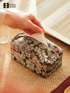 กล่องกระดาษเชือกสไตล์จีนใหม่พร้อมการปักลายดอกไม้สำหรับโต๊ะทำงานในห้องนั่งเล่น กล่องกระดาษเชือกแบบหรูหราสำหรับพิธีชา