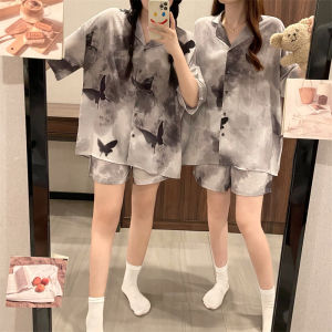 ชุดนอนคู่รักสไตล์จีนแบบใหม่สไตล์จีนชุดใส่อยู่บ้านผู้ชายไซส์ใหญ่แขนสั้นภาพวาดพู่กันจีนดูแพงใส่ช่วงฤดูร้อนสำหรับผู้หญิง