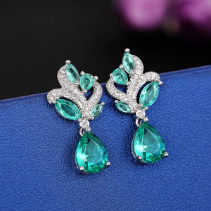 Huitan Elegant Green Cubic Zirconia Drop Earrings Women for Engagement Wedding Party Aesthetic Female Accessories Gift Jewelry