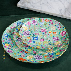 Enamel Color Wanhua Steak Plate round Chinese Style For Home Plate Dish Shallow Plate Large Flat Plate Ceramic Tableware