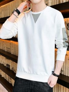 ROMON | Áo nỉ nam cổ tròn rộng rãi thường ngày dài tay thời trang thu đông mới về áo phông cotton polyester co giãn thoải mái thoáng khí