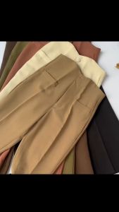 กางเกงขาม้าเอวสูงซิปหน้าขอบหยักเอวสูงปริ๊ด