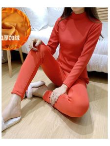 Thickened Fleece Warm Underwear Set for Women Tight Fit Autumn Clothes Winter Inner Wear Butterfly Cup U-Shape Triangle Cup