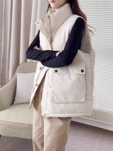 Womens down Cotton Vest 2025 Autumn Winter New Style Korean Loose Long Outerwear Match All Trendy Vest Tank Top