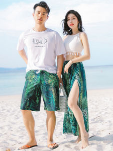 Couples Swimsuit Set Slimming Long Dress Leg Covering Water Park Beach Thermal Spring Couple Style Polyester Spandex Blend
