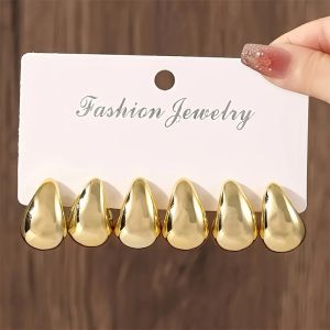 Minimalist 3-Pair Gold Color Water Drop Stud Earrings Retro Aesthetic Tear Drop Earring Set Womens Trendy Party Daily Jewelry