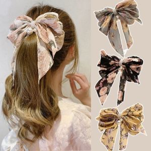Fashion Woman Spring Hairpin Chiffon Bowknot Hairpin Fabric Flowers Bow Ribbon Hair Clip Girl Ponytail Clip Hair Accessories