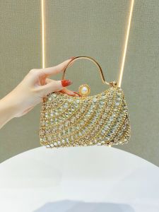 Missingyou High-End Diamond Embellished Crossbody Bag Underarm Handbag Evening Party Bag Elegant Ladylike Style PU Leather