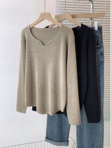 plus Size Womens V-Neck Waterdrop Knitwear Loose Slimming Autumn Winter Sweater Casual High Waist Asymmetrical Polyester Blend