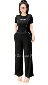 Set thun gân áo vạt bầu - sọc thể thao siêu xinh - sản phẩm y hình