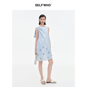 Summer New Lace Up Bead Flower Dress Tencel Cotton Blend
