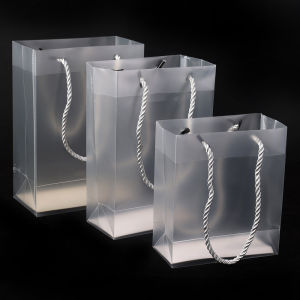 10Pcs Frosted PVC Tote Bag Handbag Transparent Thick Plastic Bag Gift Souvenir Bag Travel Storage Bags Gift Packaging Bag
