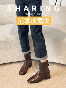Brown Short Martin Boots Autumn Winter Low Heel Wide Size Slim Fashion Womens Shoes Comfortable Soft Korean Style Booties
