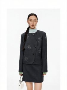 Asymmetric Firework Bead Design Wool Blend Jacket