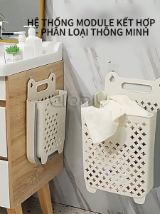 AIODIY Giỏ đựng đồ bẩn/ quần áo bẩn treo tường - Thùng giặt gấp gọn chống ẩm đa năng