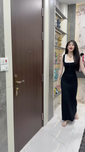 {DEAL MỞ BÁN} Đầm nữ maxi dáng dài 2 dây bản to cổ U màu đen V191 phối trắng cúc bấm phong cách tiểu thư sang chảnh quyến rũ