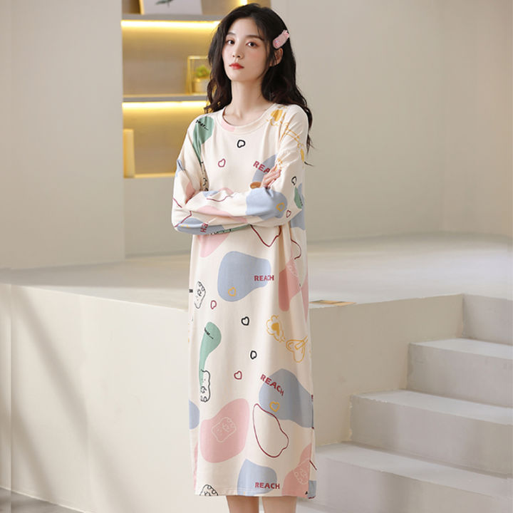 Váy ngủ tiểu thư công chúa dài tay, đầm ngủ bánh bèo Hàn Quốc, chất thun  cotton co giãn 4 chiều | Lazada.vn