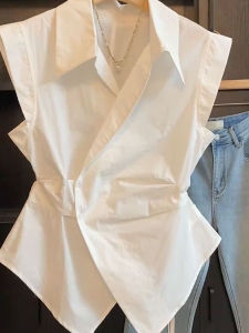 Womens Polo Collar Slim Fit Shirt White Versatile Summer High End Feel Good Ladies Top Casual Business Style Loose Fit