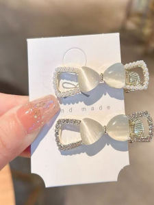 Elegant Butterfly Knot Hair Clip Cats Eye Stone Side Bangs Duckbill Clip Hair Accessories Stylish Hairpins for Women