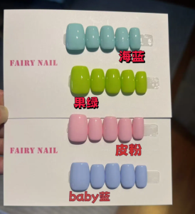 Handmade Nail Art Short Square Wearable Nail Tips Pure Color White Enhancing Green Pink Blue Nail Tips Macaron Color Series