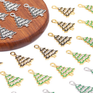 Alloy 1 Pair Diamond-Studded Christmas Tree Pendant Mixed Colors Handmade DIY Jewelry Making Earrings Bracelet Accessories