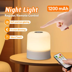 Dimmable Night Lamp Rechargeable Bedside LED Night Light 3Colour Touch Lights Timing Dimmable USB Table Lamp with Clock Time Display