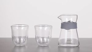 Set of Double wall cups and coffee server flask / Coffee Serving Set