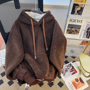 Áo Nỉ Dày Có Mũ Trùm Đầu Bằng Lông Cừu Cao Cấp Cho Nữ Mùa Thu Đông Rộng Rãi Thoải Mái Ấm Áp Áo Khoác Ngoài Thường Ngày