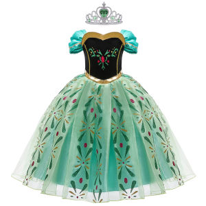 Children Princess Costume Green Party Anna Fancy Dress Up New Christmas Girl Birthday Carnival Disguise Embroidered Frock Clothe