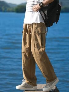 American Retro Loose Fit Thin Mens Work Pants Summer Casual Straight Leg Trousers Versatile Comfortable Long Pants