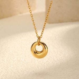 Kemstone เครื่องประดับผู้หญิงจี้เสียงด้วยทองคำสร้อยคอสแตนเลสการเชื่อมโยงวงกลมรูปทรงเรขาคณิตที่ทันสมัย