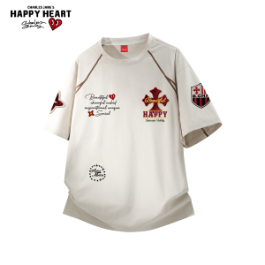 CHARLES JANGS HAPPY HEART | Casual Lightweight Quick-Dry T-Shirt Short-Sleeve