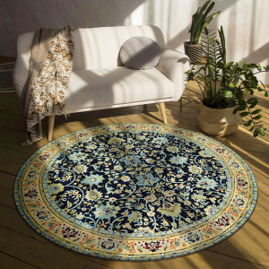 VIKAMA Bohemian Ethnic Print Round Rug Non Slip Anti Dirt Washable Floor Mat Living Room Sofa Bedroom Study Decor Mat
