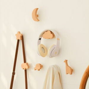 Cute Creative Cartoon Hook Strong Adhesive Wall Mounted Solid Wood Star Hook No Drilling Required for Childrens Room Doors