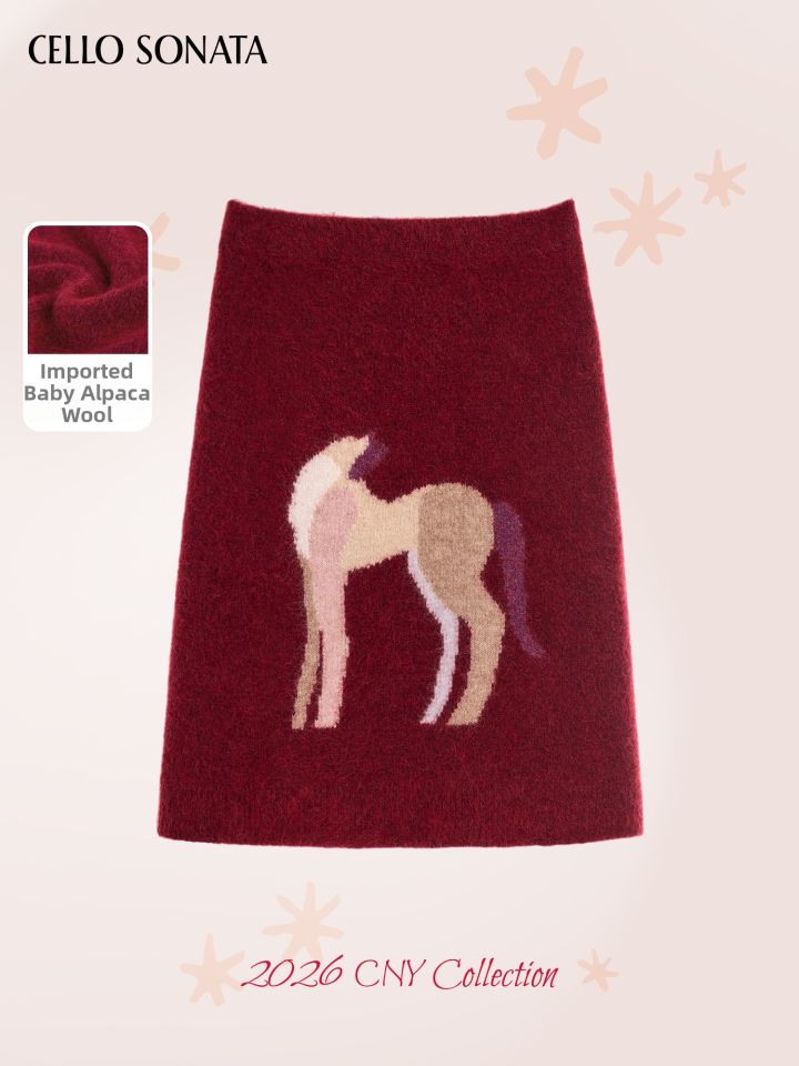 Cello Sonata | Red Artist Collaboration Year of the Horse Limited Edition Alpaca Mohair Short Skirt