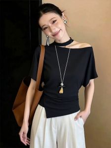 Loowmane | Fashionable Design Off-shoulder Black Blouse
