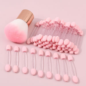 50pcs pink double-headed sponge stick eyeshadow brush multi-purpose sponge smudging stick +1pcs portable loose powder brush set