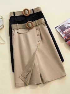High Waist Wide Leg Pants Skirt Women Casual Slimming Straight Cut Five-Quarter Length plus Size Korean Style Commute Fashion