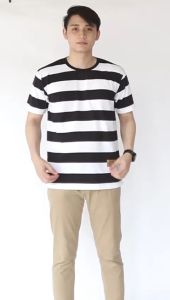 Kaospolos - Kaos pria stripe salur engineering | kaos kerah bulat belang garis garis lengan pendek