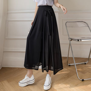 High Waist Slimming Wide Leg Skirt Pants Beach Casual Ultra Thin Summer Long Gown Womens Fashionable Pleated Chiffon Trousers