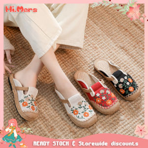Flat Sandals for Women Outfit Ethnic-style Cotton and Linen Woven Embroidered Non-slip Soft Sole Breathable Shoes Art Casual Semi-slippers