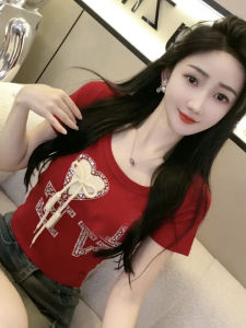 New Chinese Style round Neck Short Sleeve T-Shirt Womens Heavy Embroidery Slim Fit Versatile Top for Summer 2025